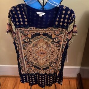 Lucky Brand Navy and Beige Short Sleeve Tee